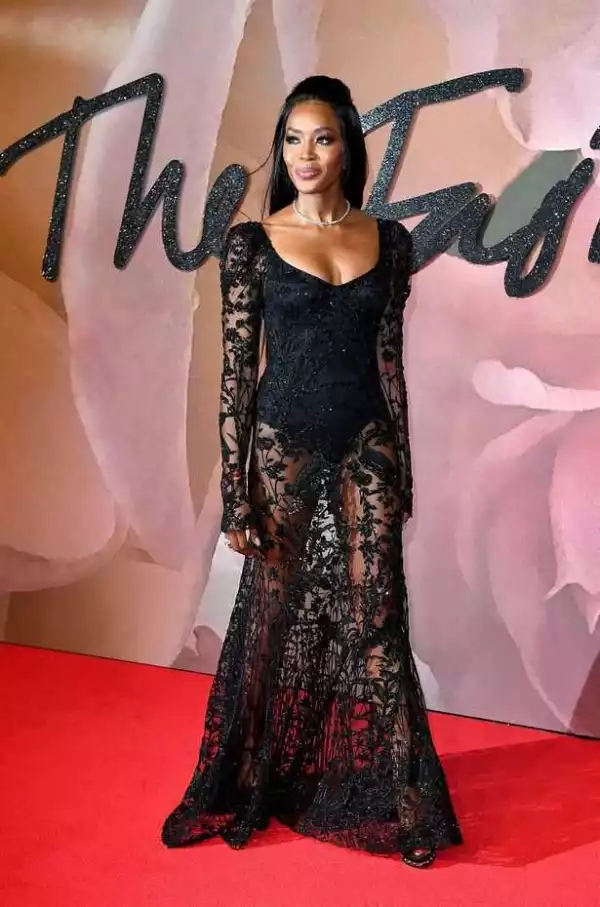 Naomi Campbell wows in sheer dress at the British Fashion Awards